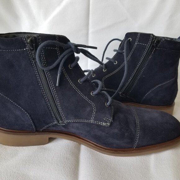 Steve Madden Rollins Mens Cap Toe Boots 11D Navy Suede Lace Up / Zip main image 5